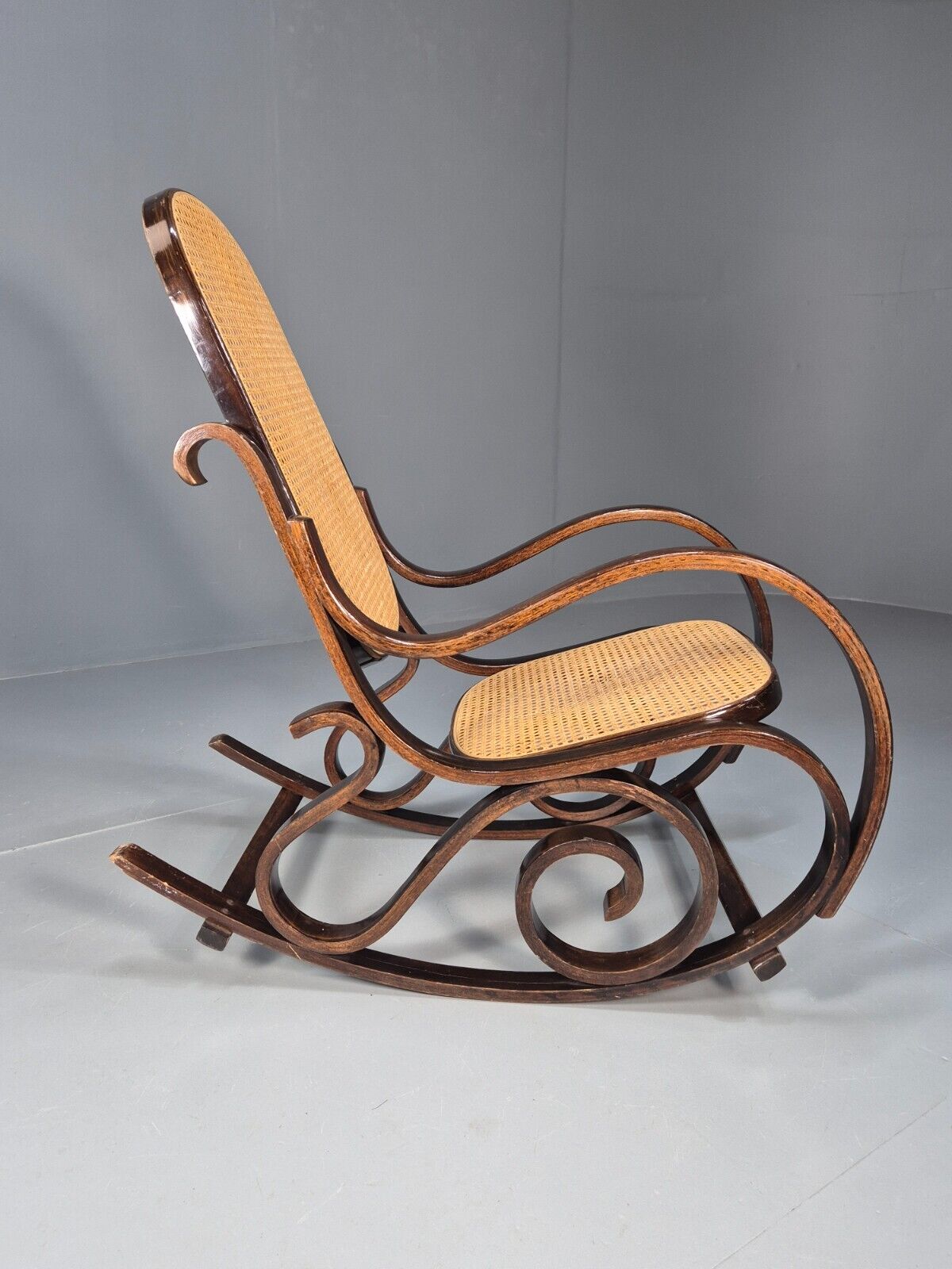 Vintage Rocking Chair Rattan and Bentwood Thonet Style 1970s Retro EB8945 VBER - UKDK FURNITURE