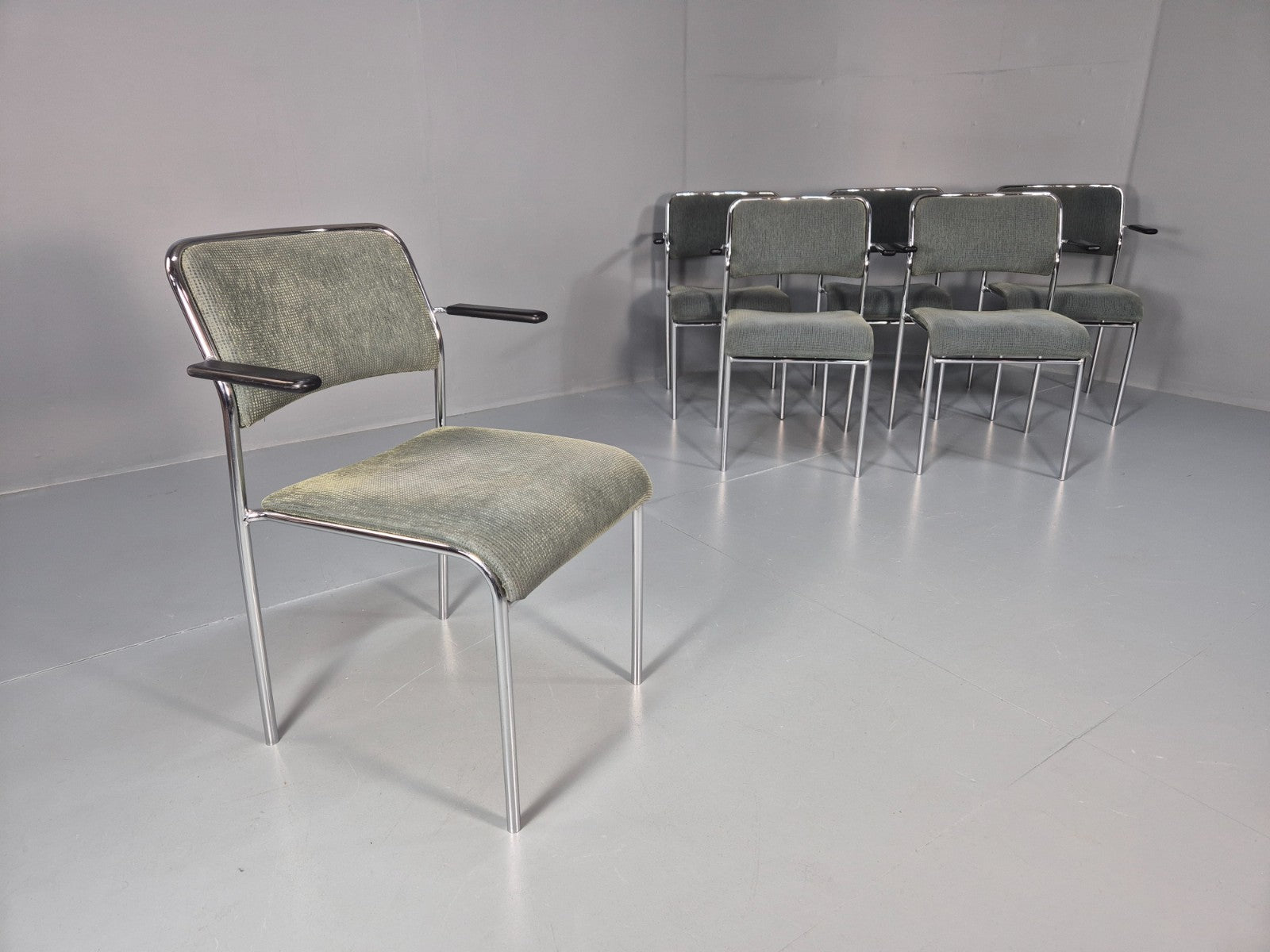6 1980s Retro Stacking Chairs Chrome Frame Swedish Design Retro MCM EB10606 MSTA3