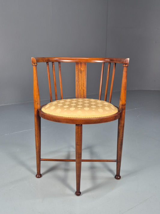 Edwardian Art Nouveau Corner Chair Mahogany Frame Tulip Inlay 1900s EB10715 VDIN1