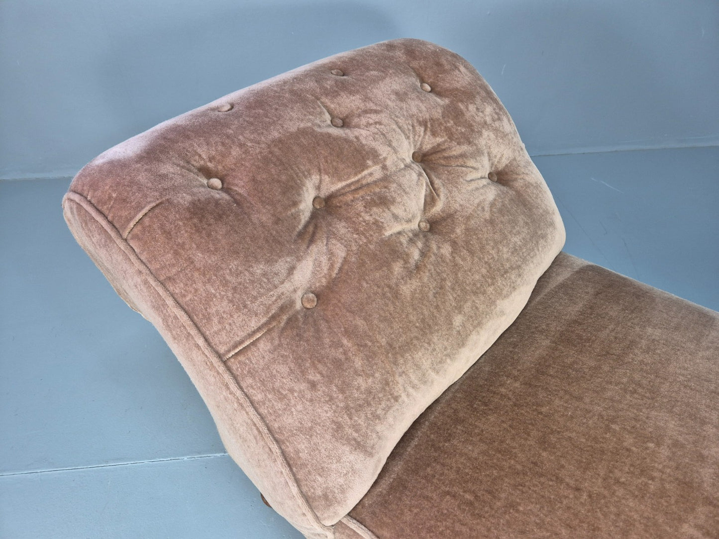 Antique Chaise Lounge Edwardian Peach Velour Turned Oak Legs 1900s EB10705 VCHA7