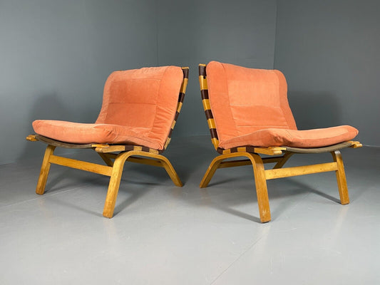 2 Vintage Danish Lounge Chairs Salmon Bentwood Farstrup Retro MCM EB6636 MNOR - UKDK FURNITURE