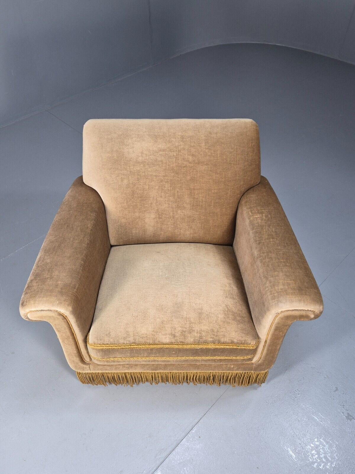 Vintage Danish Lounge Chair Gold Velour Tassels 1960s Retro MCM EB8947 VCLO - UKDK FURNITURE