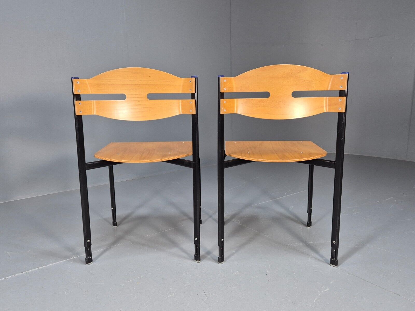2 Vintage Danish Stacking Chairs Bent Ply Black Metal SIS 1980 Retro EB9098 MSTA - UKDK FURNITURE