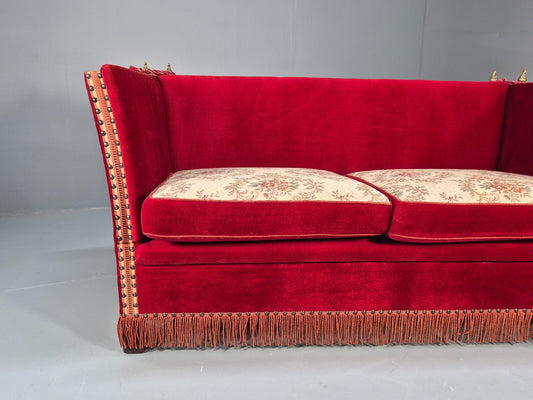 Vintage Danish Knowle Sofa Red Velour Cream Reversible Cushions 60s EB9648 V2SS - UKDK FURNITURE