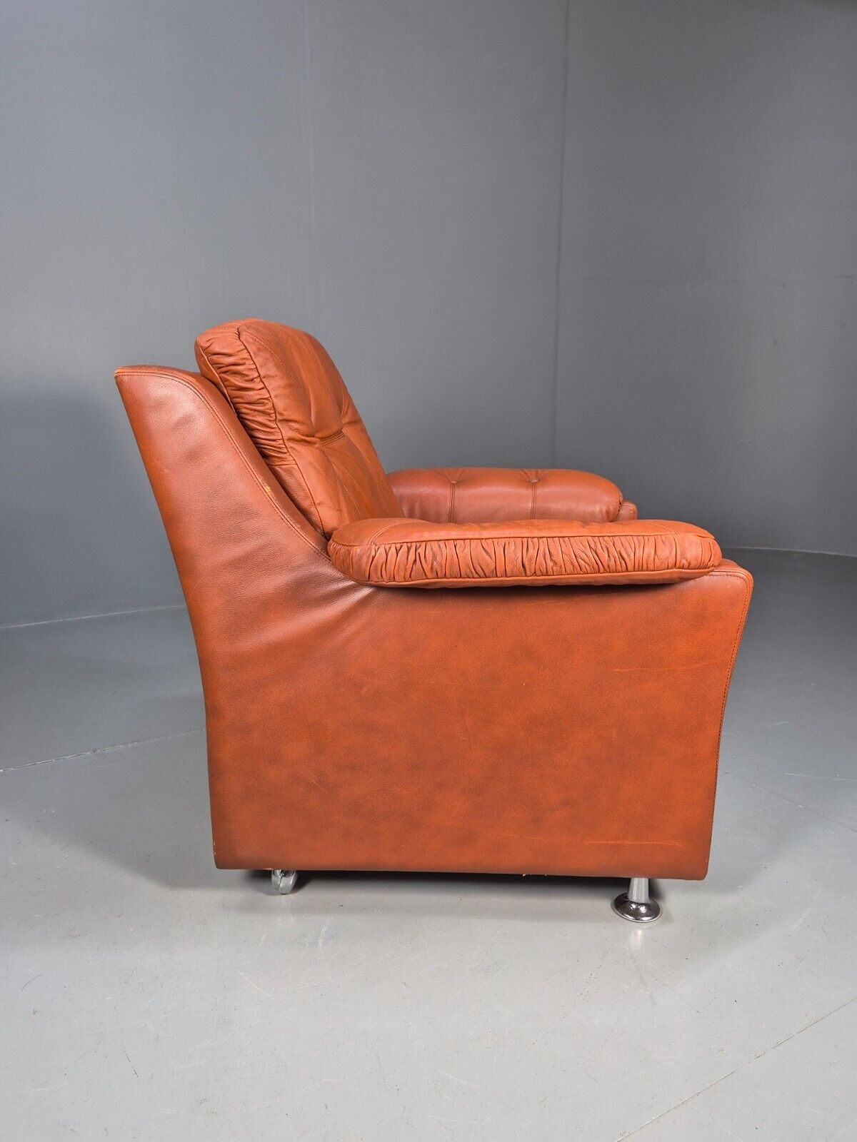 Vintage Danish Lounge Char Tan Leather 1970s Retro MCM EB8478 MNOR - UKDK FURNITURE