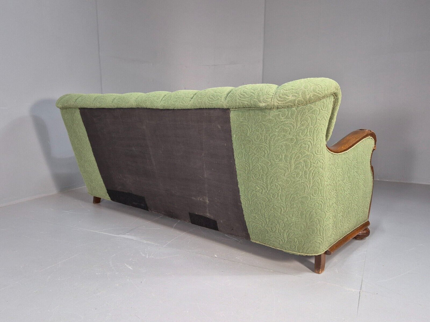 Vintage Danish Art Deco Sofa Oak Frame Green Moquette 1940s Antique EB8953 V3SS - UKDK FURNITURE