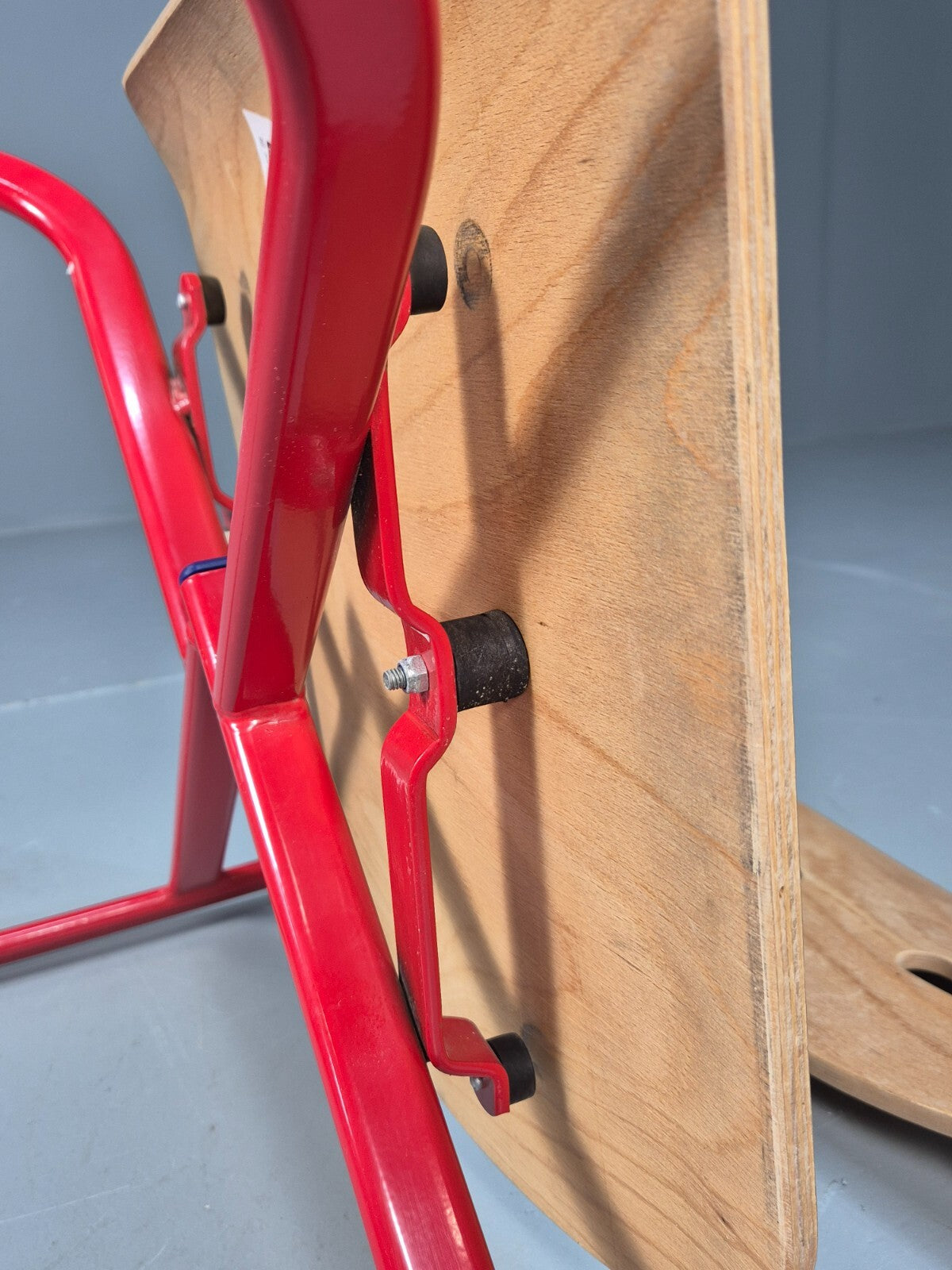 Vintage Danish Industrial Chair Red Frame Plywood Seat Retro EB9478 MSTA - UKDK FURNITURE