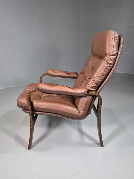 Vintage Danish Lounge Chair Brown Leather and Vinyl MCM Retro EB7580 MBEN - UKDK FURNITURE