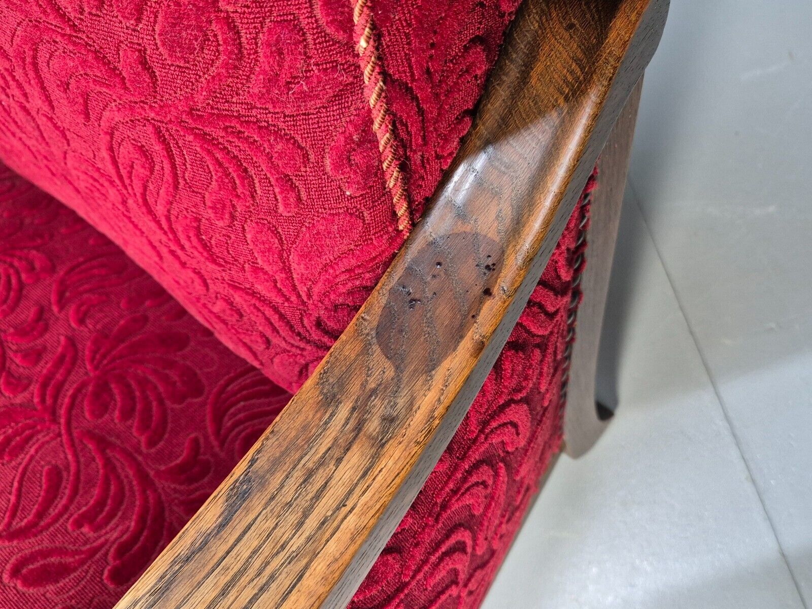 Vintage Danish Lounge Chair Red Moquette Oak Frame 1940s Retro EB8937 VCLO - UKDK FURNITURE