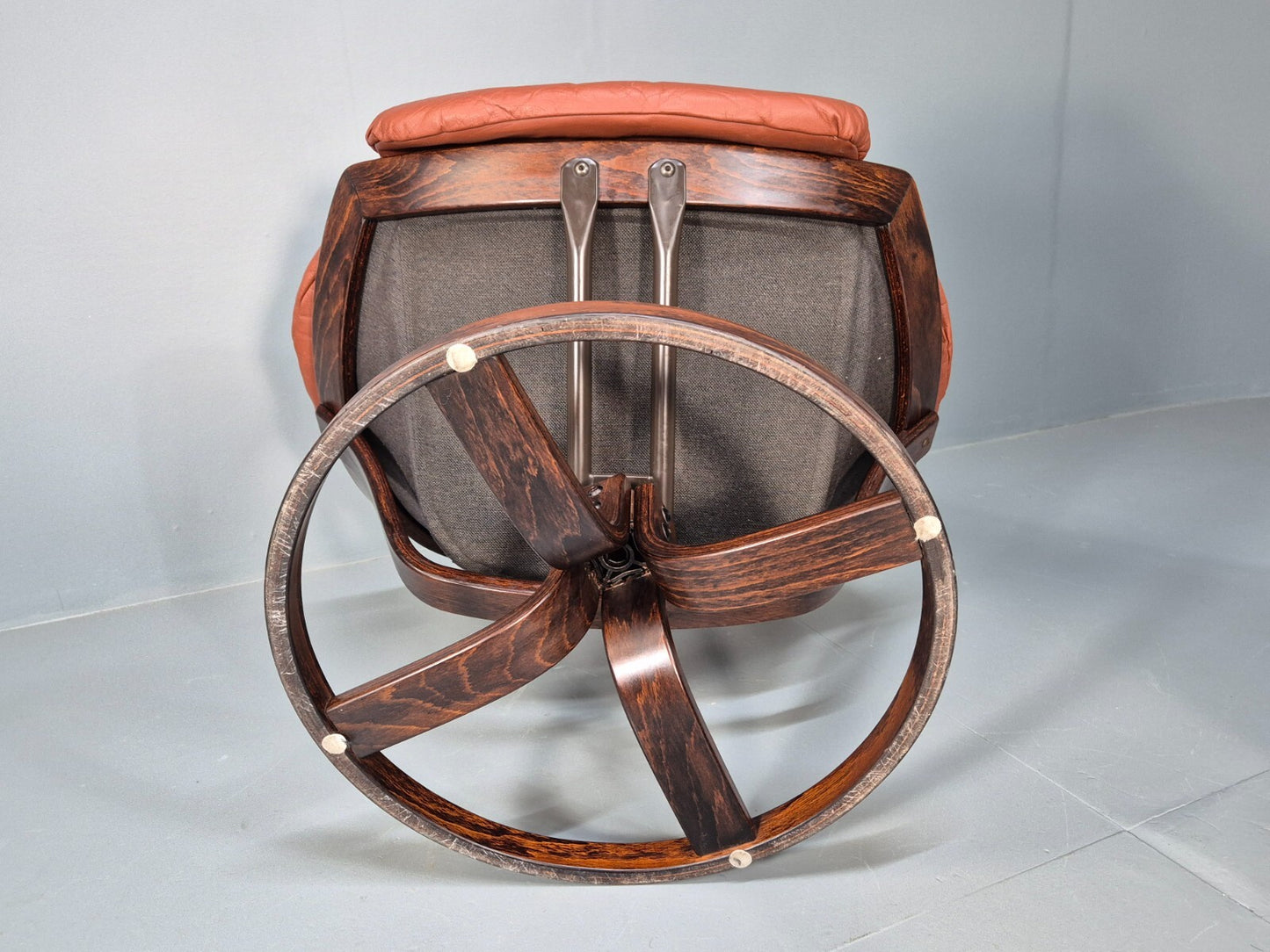 2 Vintage Danish Tan Leather Lounge Chairs Swivel Base MCM Retro EB9299 MSWI - UKDK FURNITURE