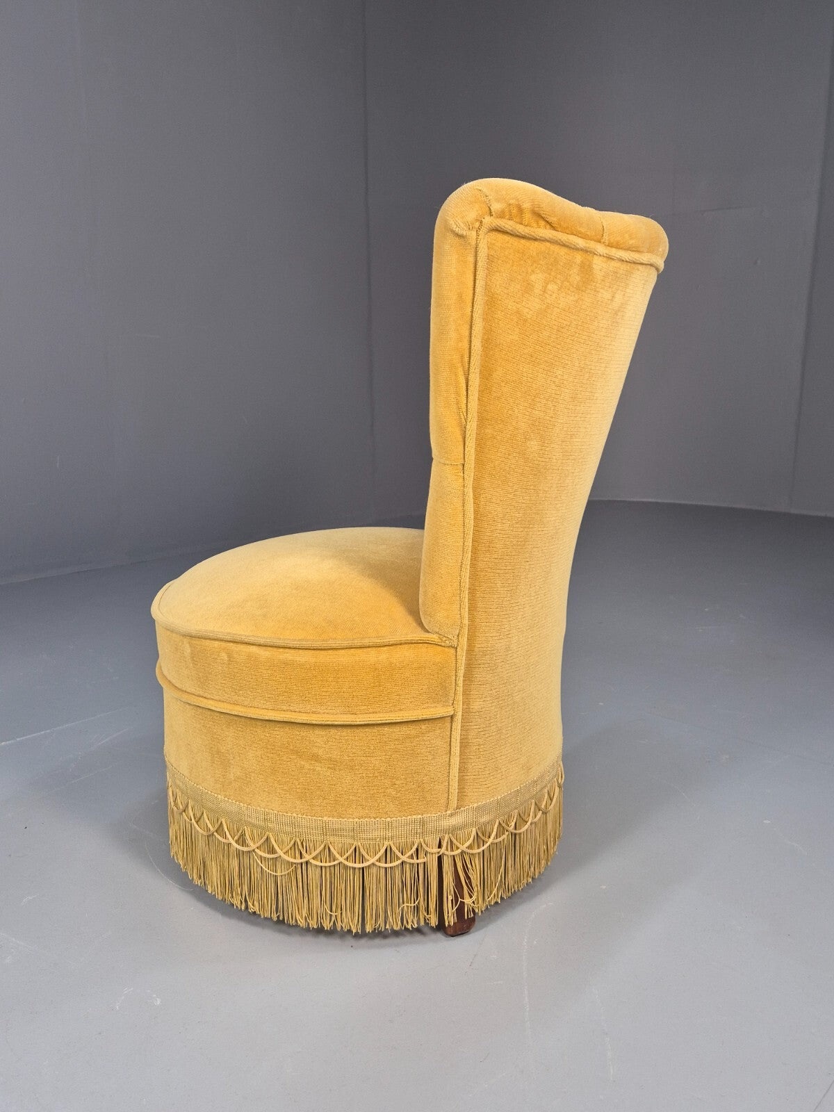 Vintage Yellow Velour Nursing Chair Button Back Tassels Retro EB9700 VCLO - UKDK FURNITURE