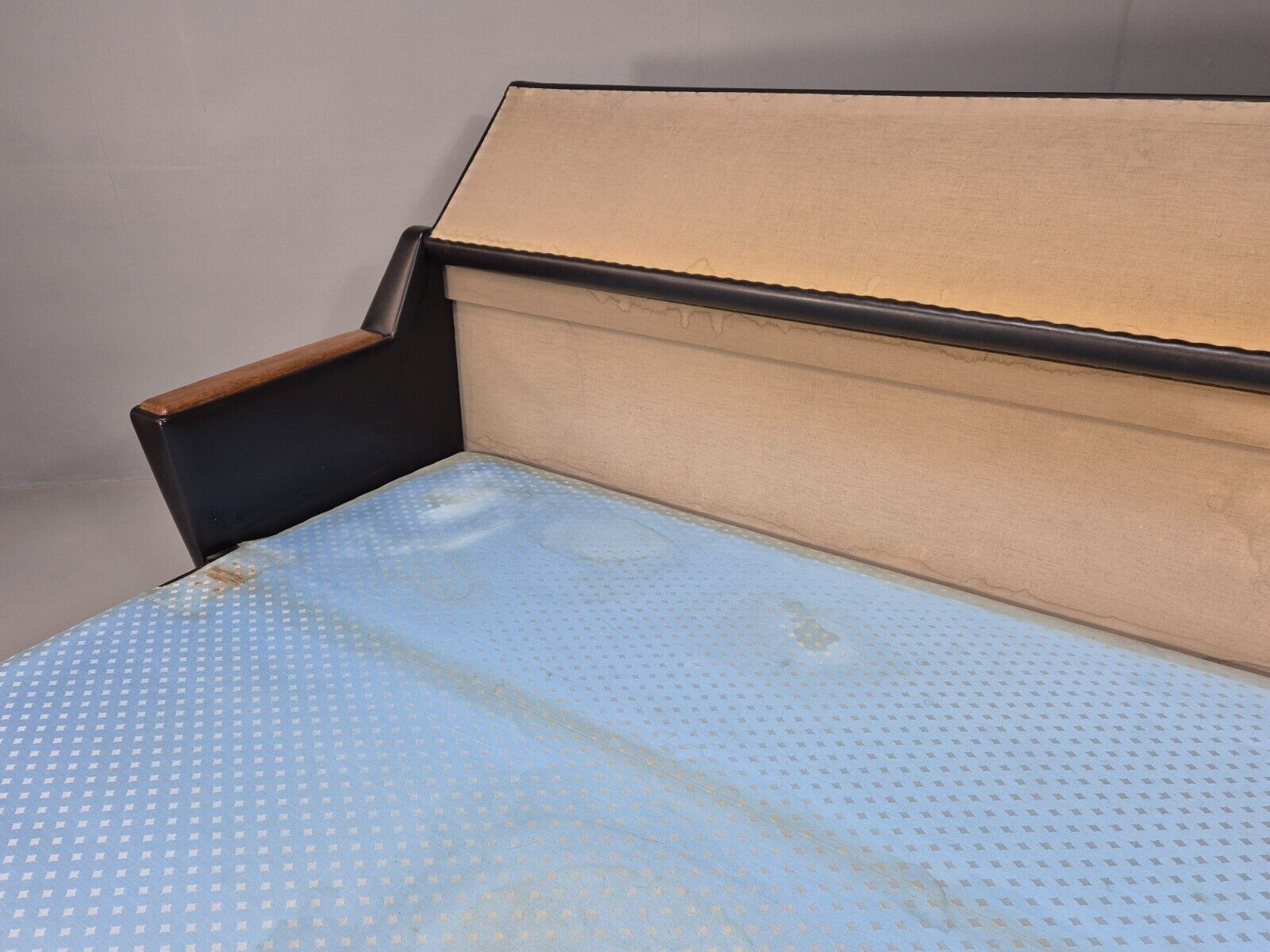 Vintage Danish Sofa Bed Black Vinyl Teak Paws Legs Reupholstery MCM EB7273 M4SS - UKDK FURNITURE
