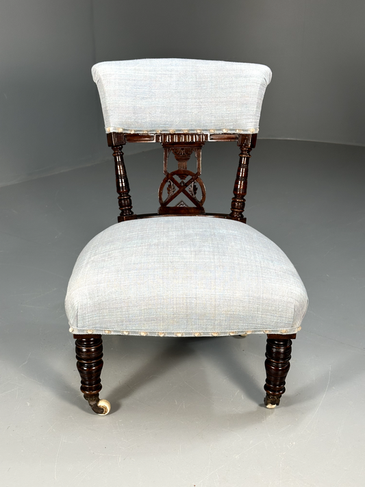 Vintage Lounge Chair Light Blue Mahogany Edwardian Nursing Chair EB9168 VCLO - UKDK FURNITURE