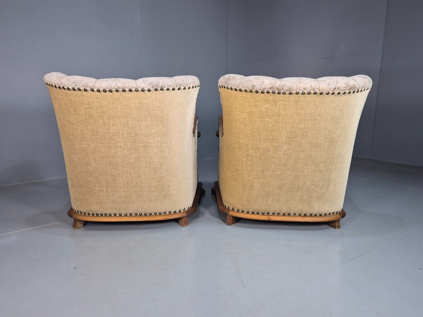 2 Vintage Danish Lounge Chair Floral Cotton Oak Detailing Antique Deco 1920 VCLO - UKDK FURNITURE