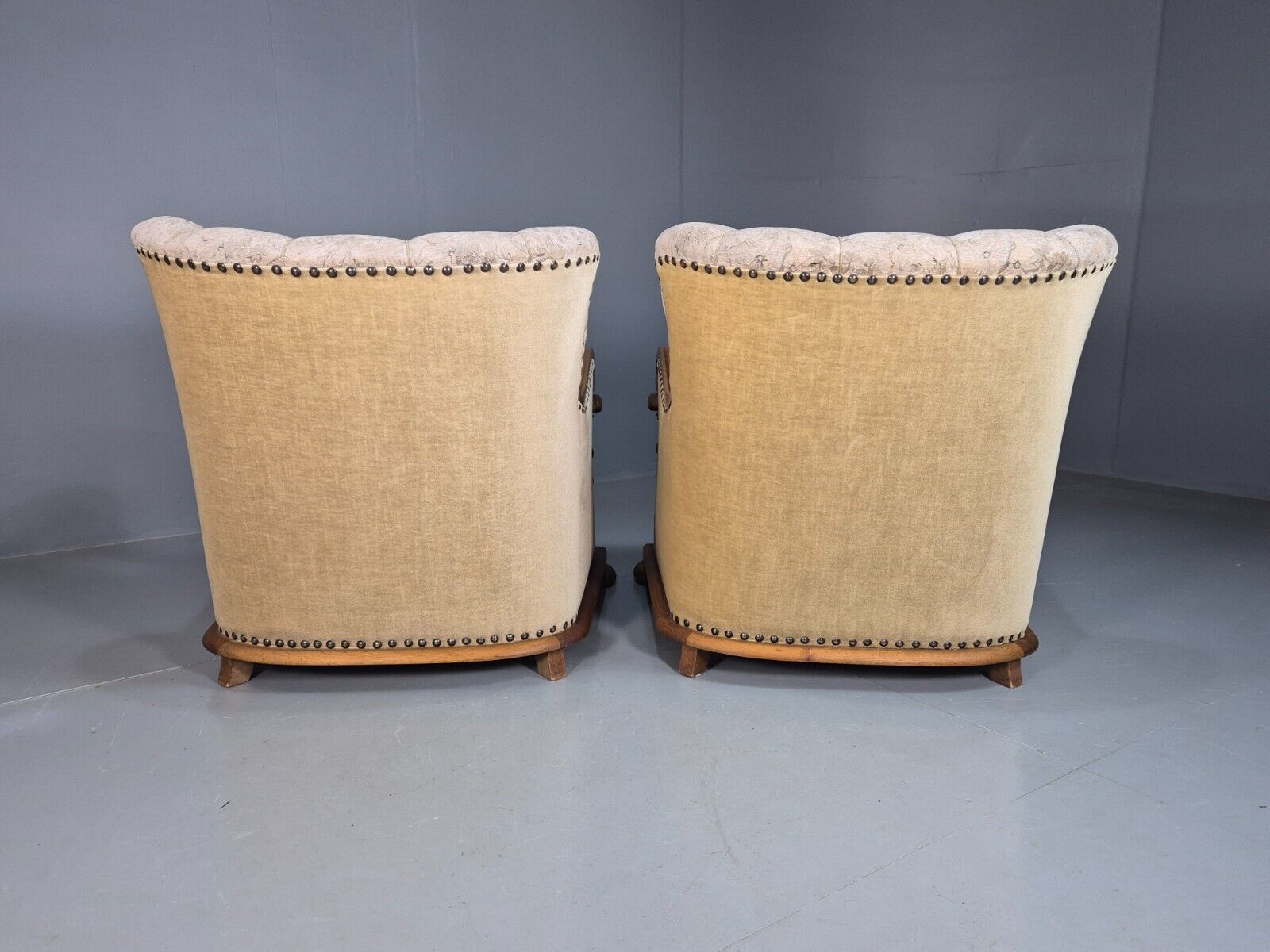 2 Vintage Danish Lounge Chair Floral Cotton Oak Detailing Antique Deco 1920 VCLO - UKDK FURNITURE