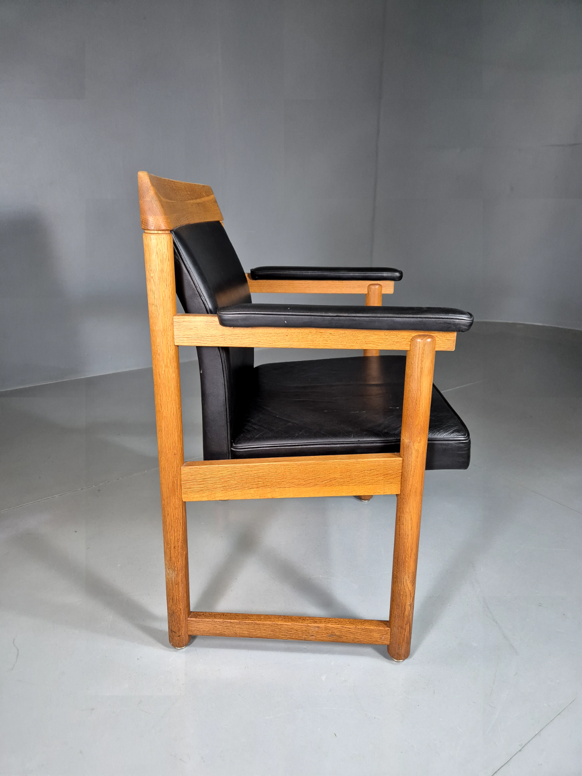 Vintage Swedish Armchair Black Leather Oak Frame Retro MCM EB7001 MNOR - UKDK FURNITURE