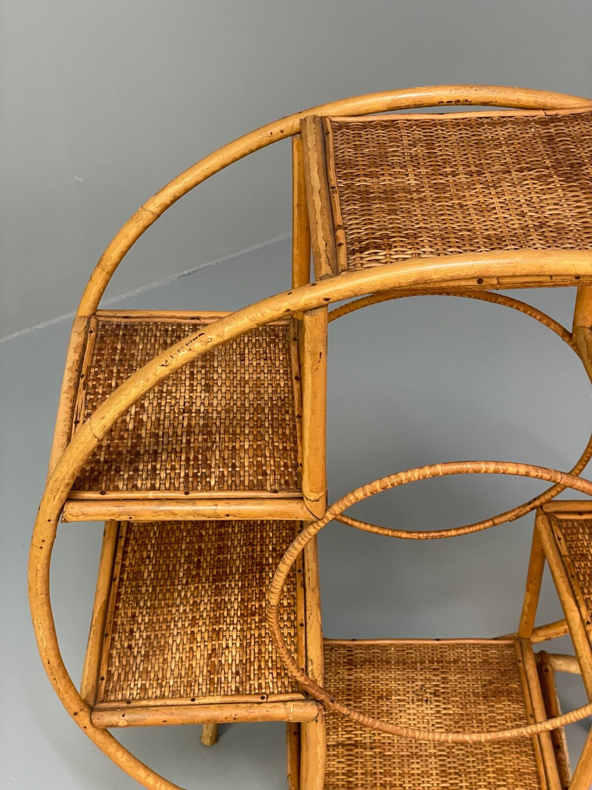 Antique Art Deco Bamboo And Wicker Circular Small Display Shelving EB9737 MWOO - UKDK FURNITURE