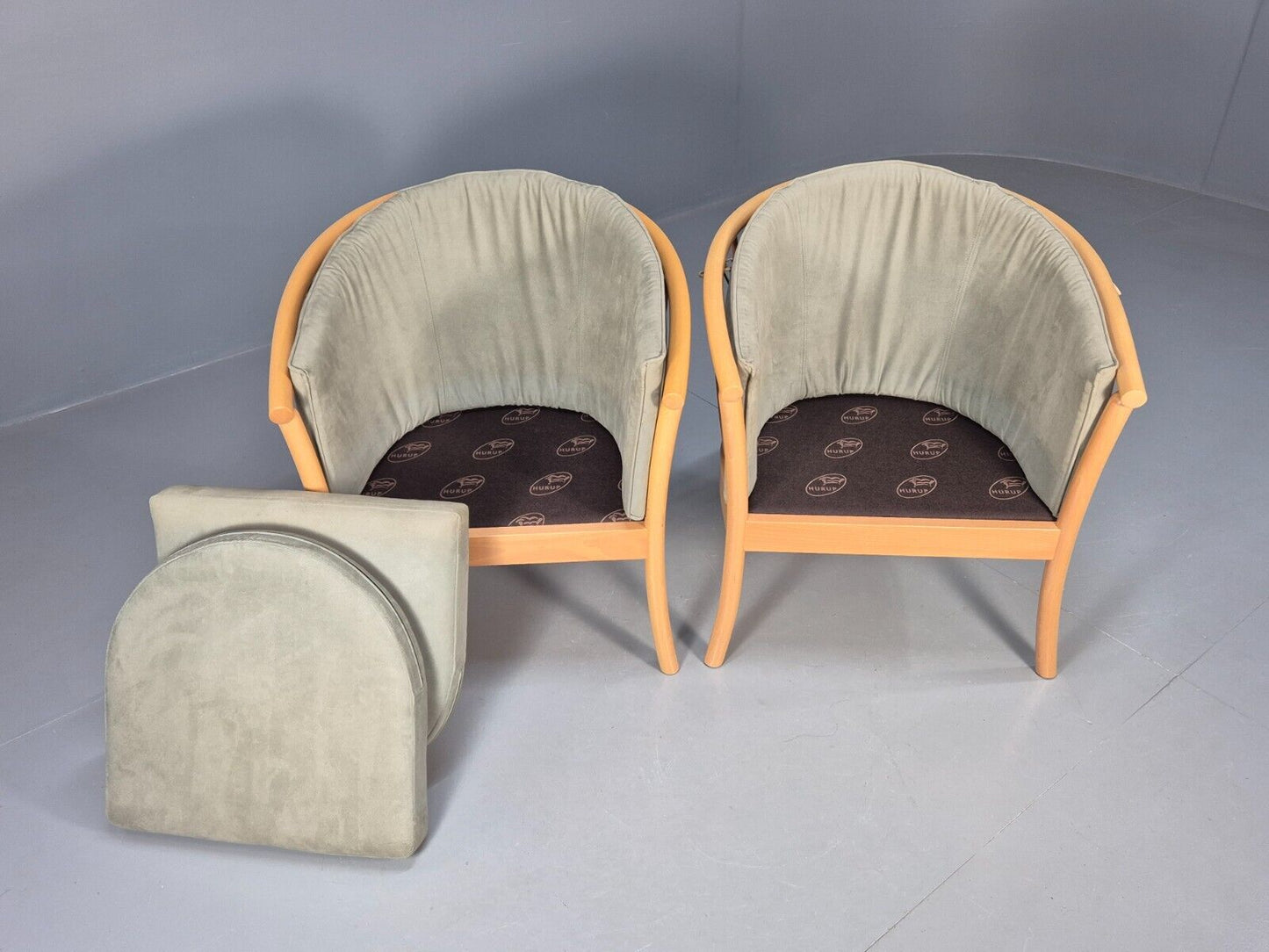 2 Vintage Danish Lounge Chairs Light Green Faux Suede Tub Frame MCM EB8511 MNOR - UKDK FURNITURE