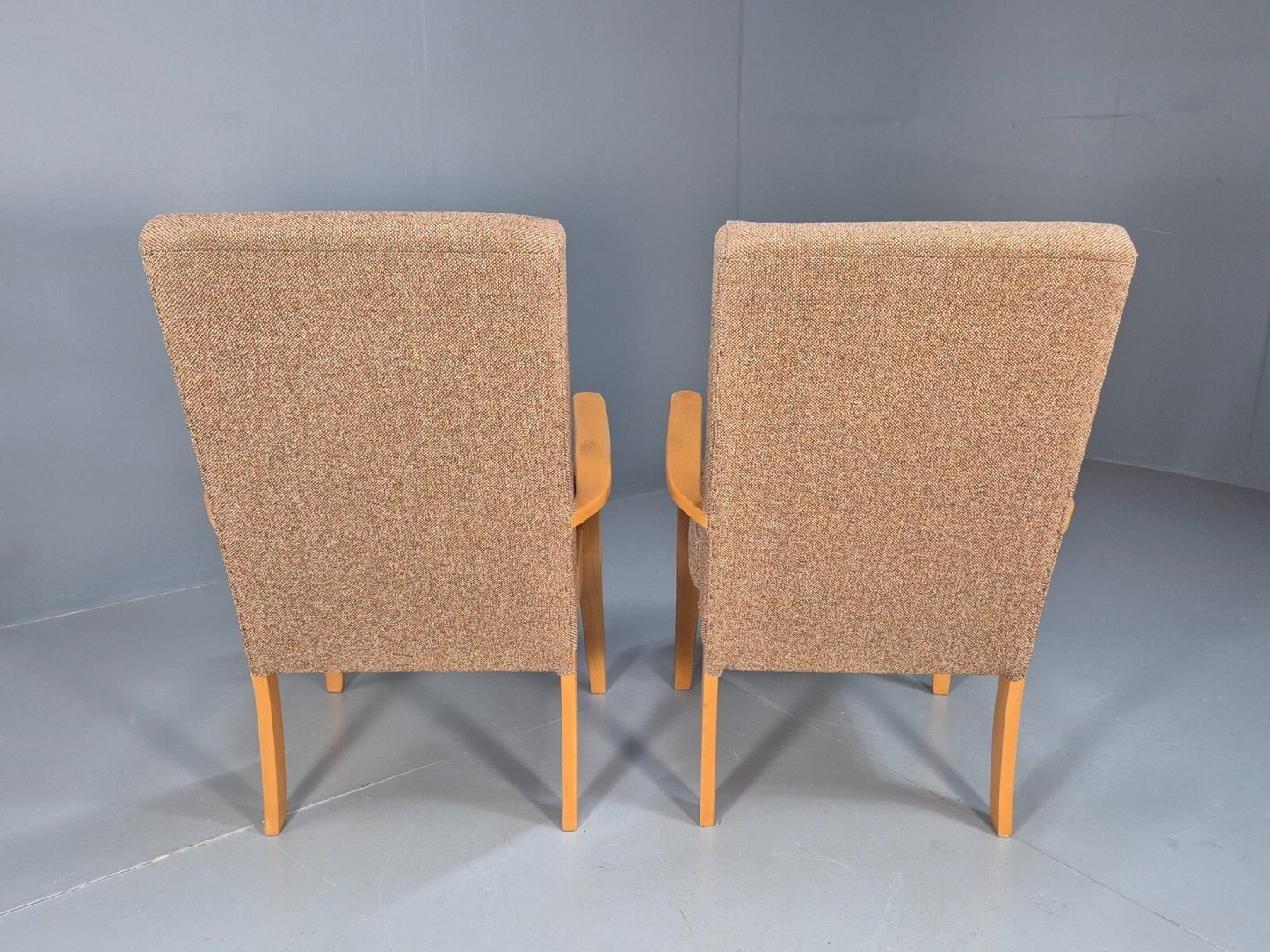 Vintage Oatmeal Armchairs Beech Frame Pair Retro Design EB9489 MNOR - UKDK FURNITURE