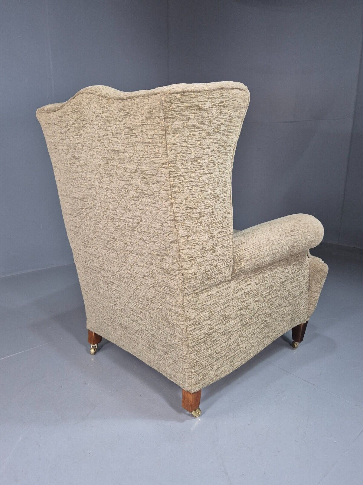 Vintage Wing Back Lounge Chair Chenille Upholstery Edwardian Antique EB7786 MNOR - UKDK FURNITURE