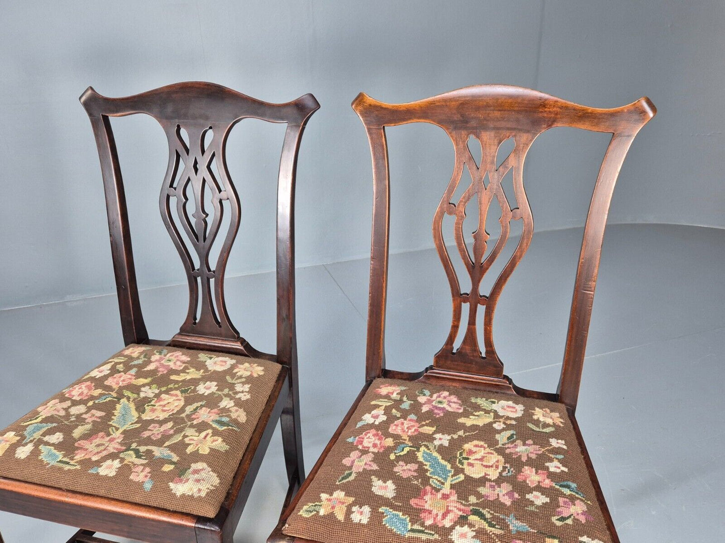 2 Antique Georgian Style Dining Chairs Mahogany Chippendale Style EB9147 VDIN - UKDK FURNITURE