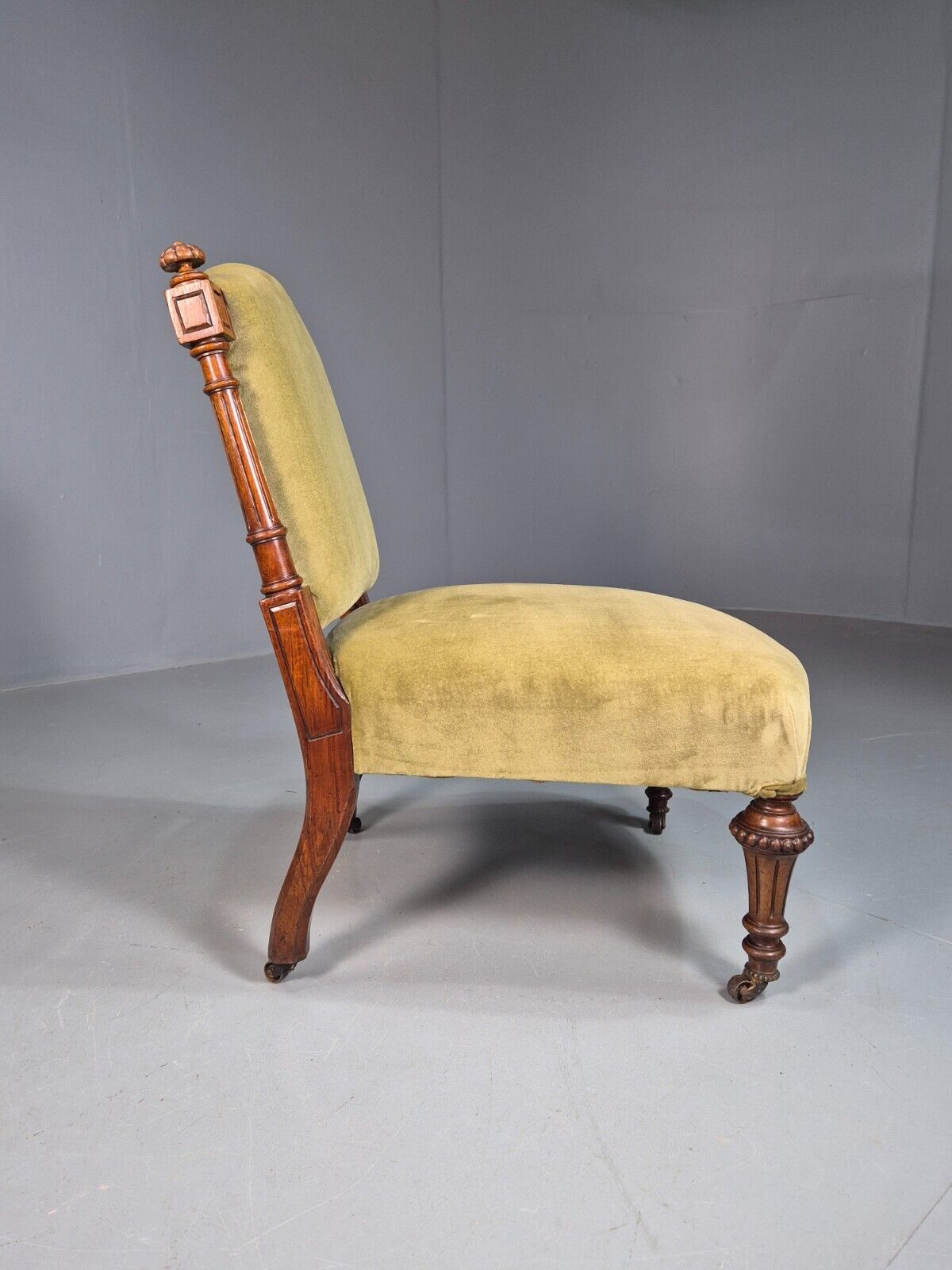 Vintage Lounge Chair Green Velour Oak Frame Parlour Suite Edwardian EB8207 VCLO - UKDK FURNITURE