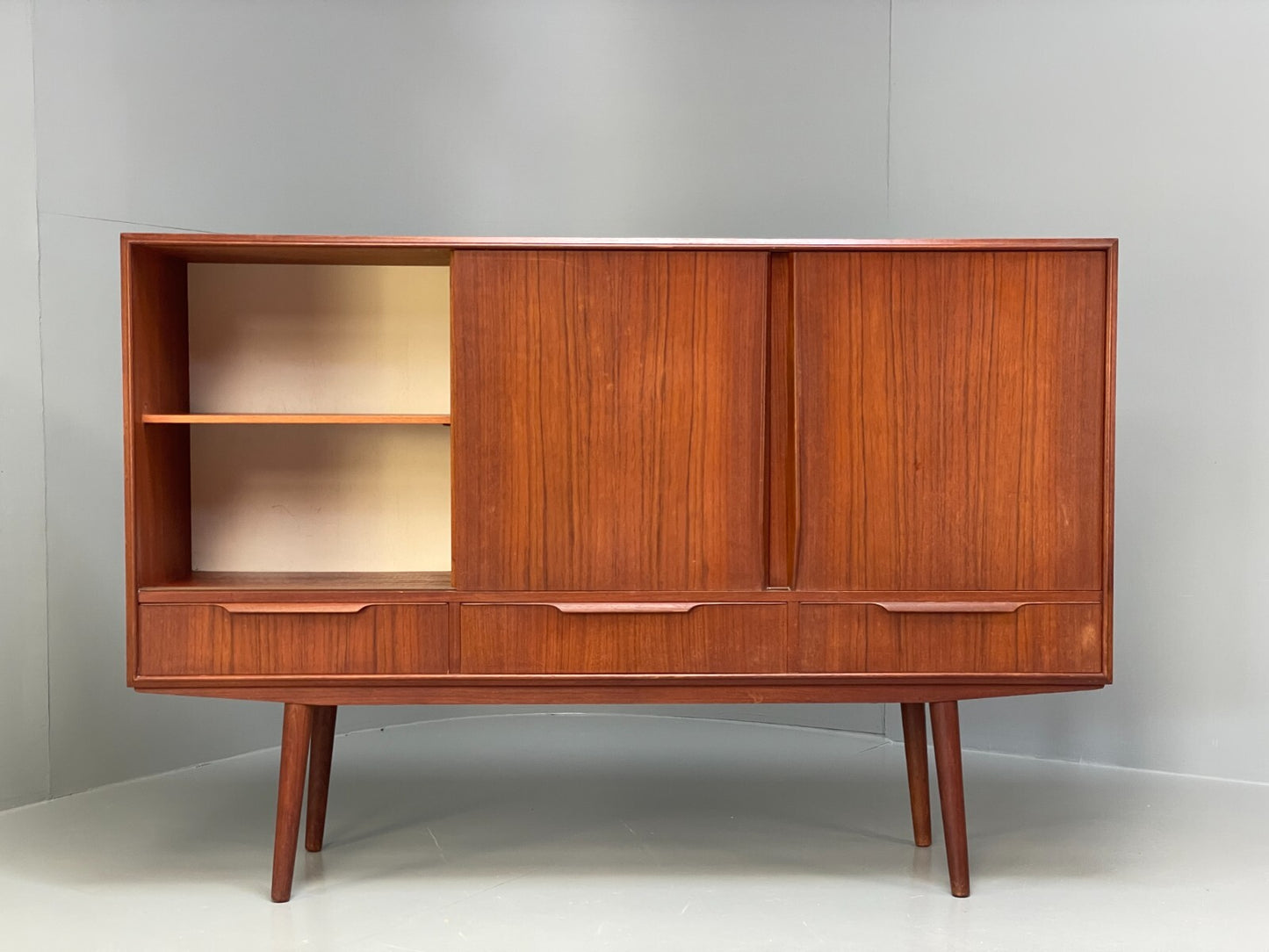 Vintage 1950s Danish Teak Highboard With Shelving Drawers EB8802 MWOO - UKDK FURNITURE