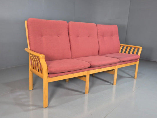 Vintage Danish Beech Framed 3 Seat Sofa Pink Fabric EB7465 M3SS - UKDK FURNITURE