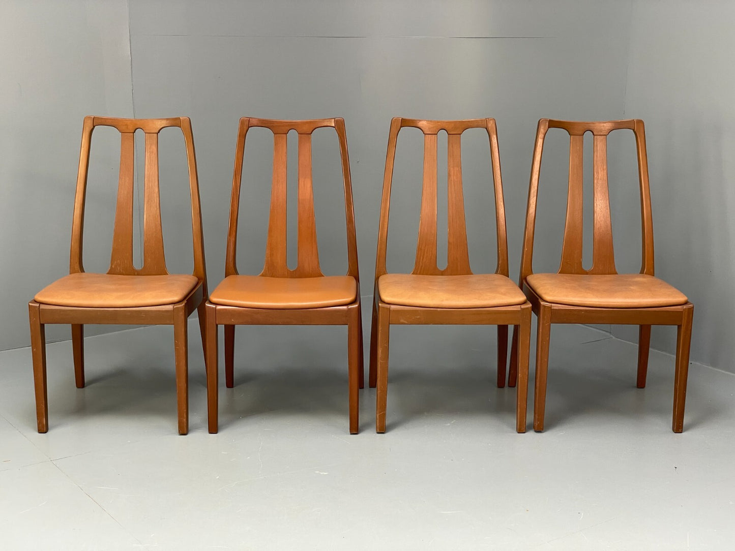 Vintage Nathan Tan Dining Chairs Set Of 4 Vinyl Mahogany 1970s EB9728 MDIN - UKDK FURNITURE