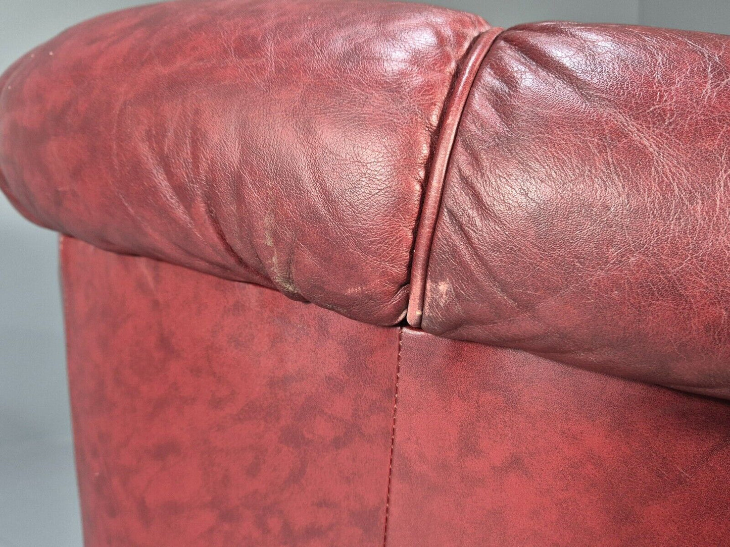 Vintage Danish 2 Seat Sofa Red Leather Wood Trim 1990s Retro EB8567 M2SS - UKDK FURNITURE