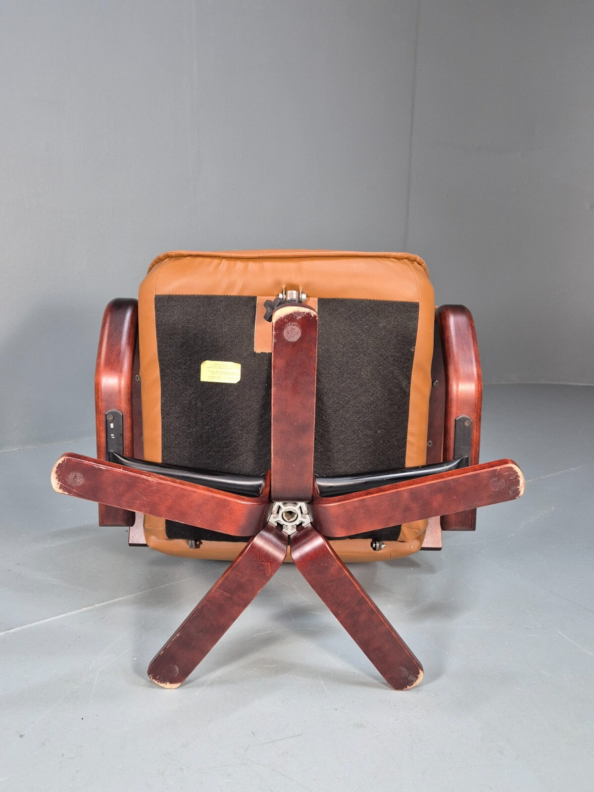 Vintage Tan Leather & Vinyl Swivel & Reclining Chair Danish Retro EB9265 MSWI - UKDK FURNITURE