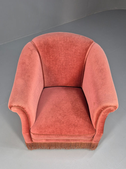 Vintage Danish Art Deco Tub Chair in Pink Velour with Tassels EB9650 VCLO - UKDK FURNITURE