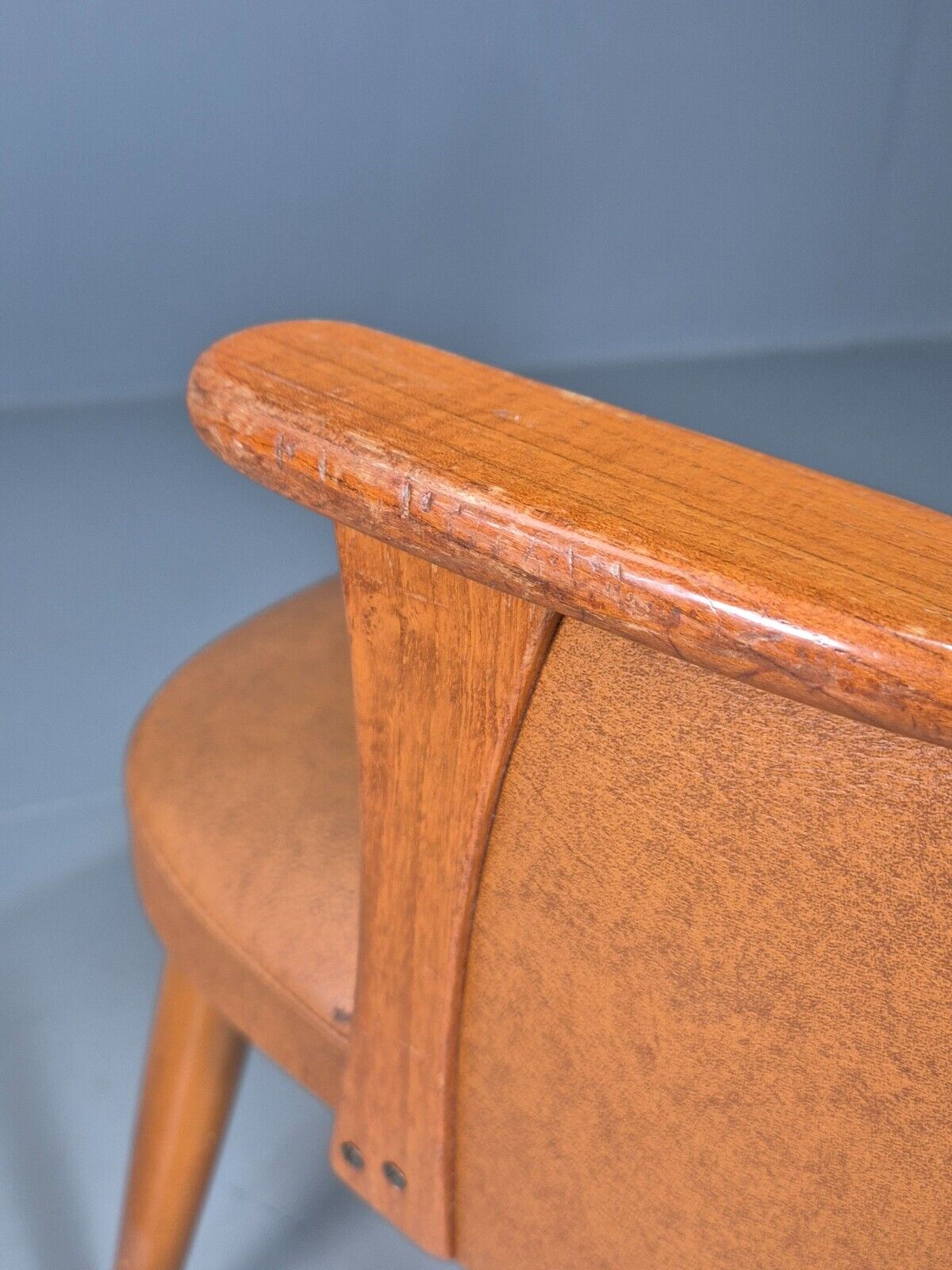 Vintage Tan Vinyl and Beech Small Arm Chair 1970s EB7663 MNOR - UKDK FURNITURE