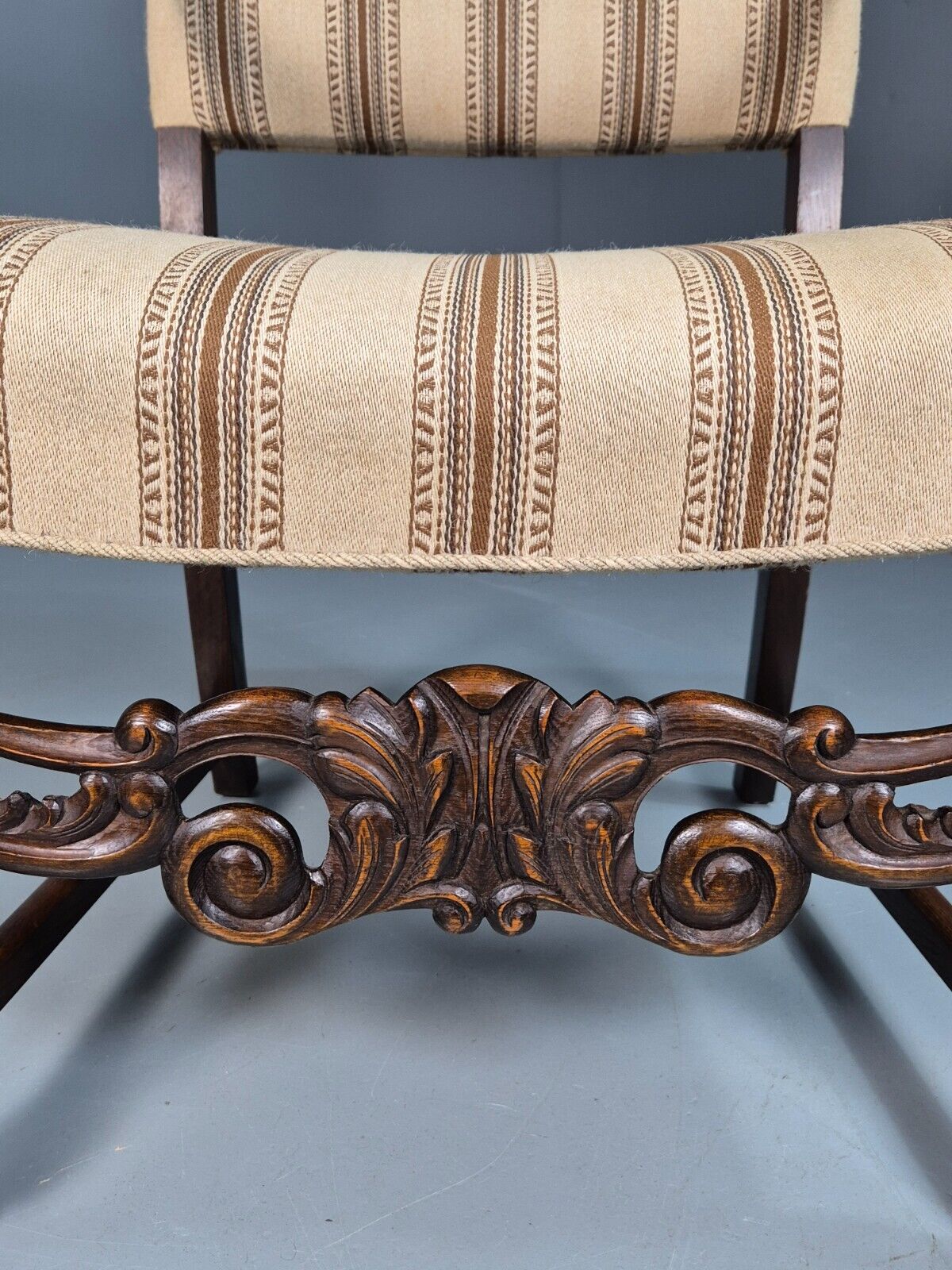 Vintage Danish Elbow Chair Cream Stripe Oak Frame 1950s Repro EB8084 VDIN - UKDK FURNITURE