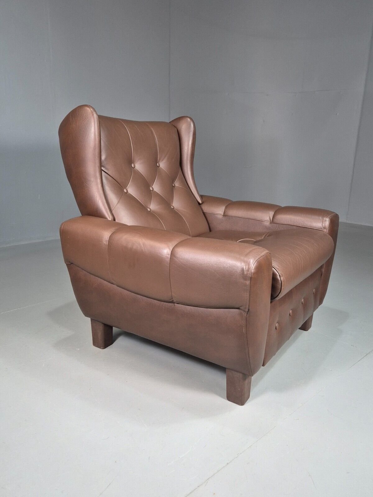 Vintage Danish Lounge Chair Brown LeatherWingback 1970s Retro MCM EB7815 MNOR - UKDK FURNITURE