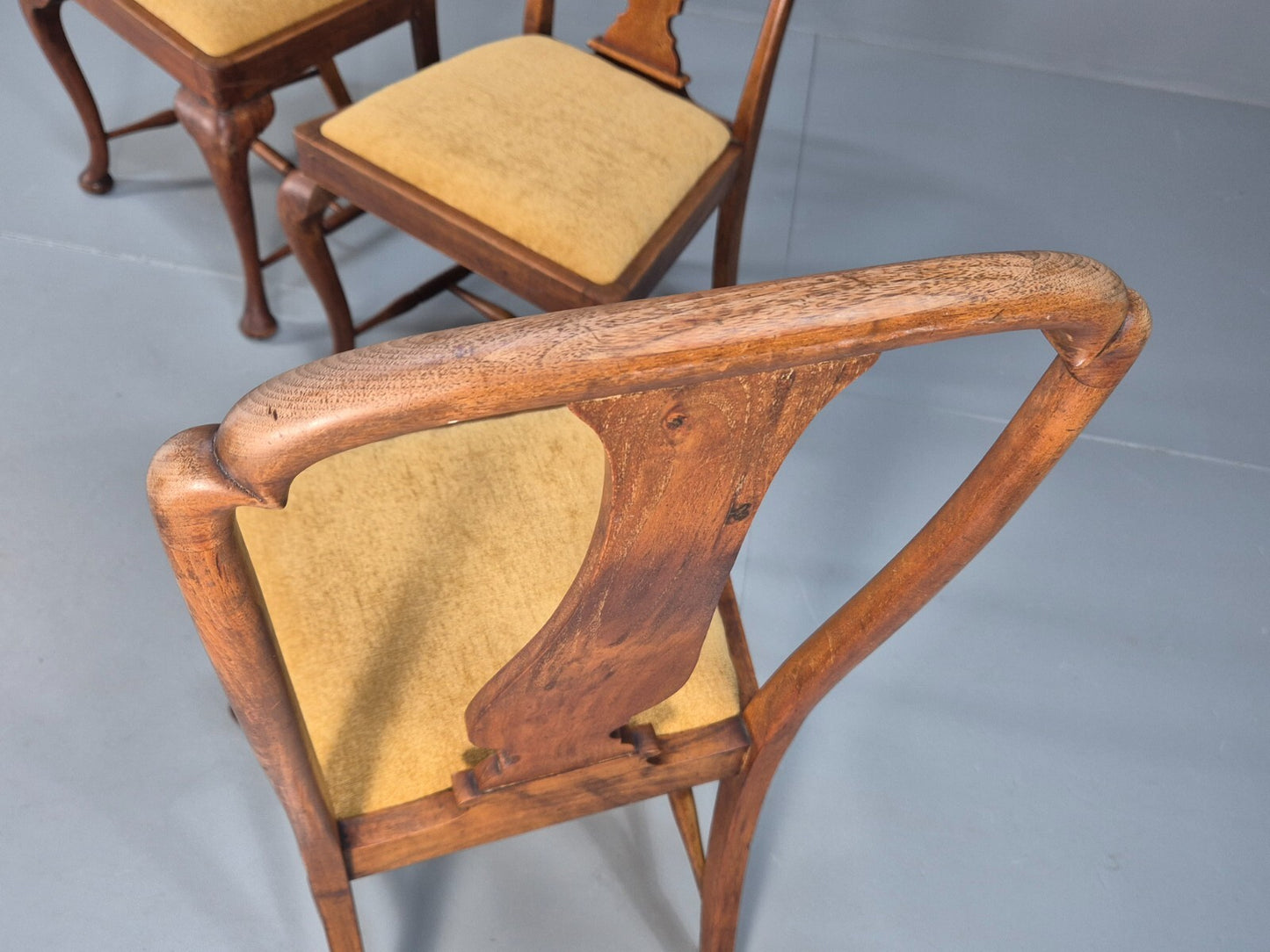 3 Walnut Queen Anne Style Dining Chairs Cabriole Pad Feet Splat Back EB9699 VDIN - UKDK FURNITURE