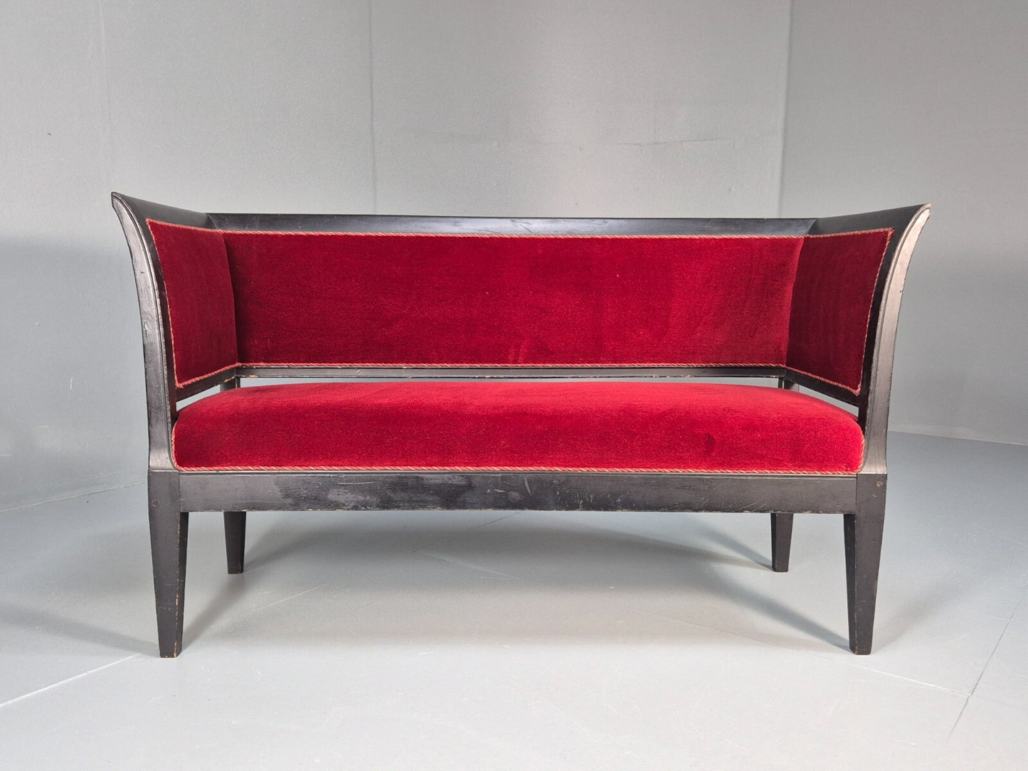 Vintage Danish Empire Style Sofa Red Velour Black Frame 1940s EB9632 V2SS - UKDK FURNITURE