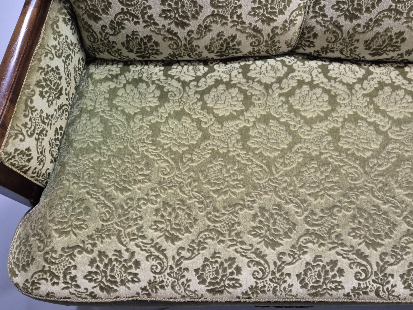 Antique Danish Baroque Style 3 Seat Sofa Green Moquette Carved Wood EB9636 V3SS - UKDK FURNITURE