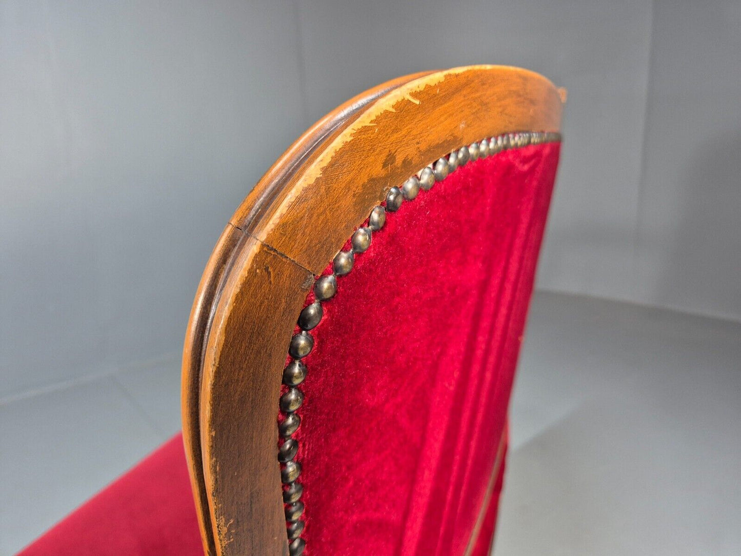 Vintage 2 Seat Sofa Red Velour French Antique Style 1980s Repro EB8655 V2SS - UKDK FURNITURE