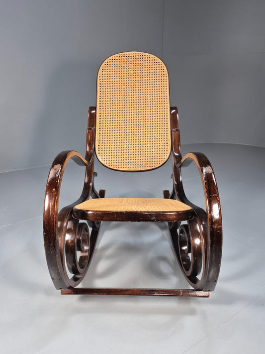 Vintage Rocking Chair Rattan and Bentwood Thonet Style 1970s Retro EB8945 VBER1