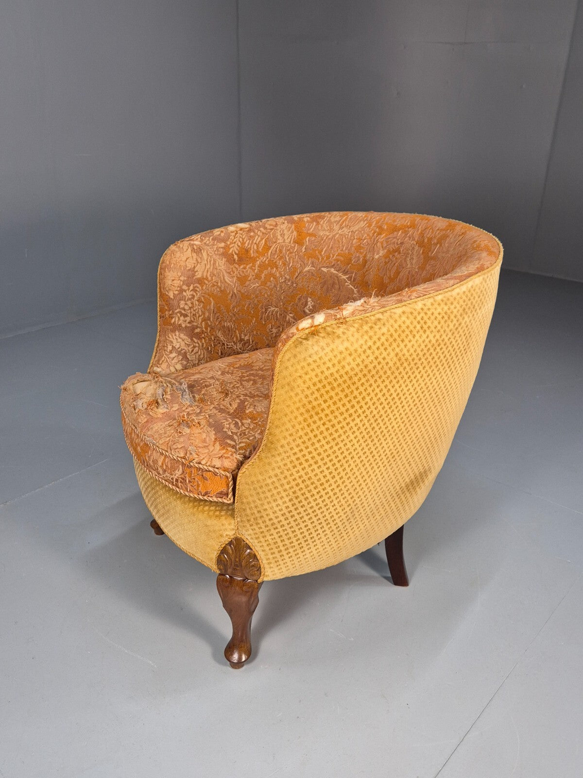 Vintage Danish Art Deco Tub Chair Gold Moquette Upholstery 1920s EB9055 VCLO - UKDK FURNITURE