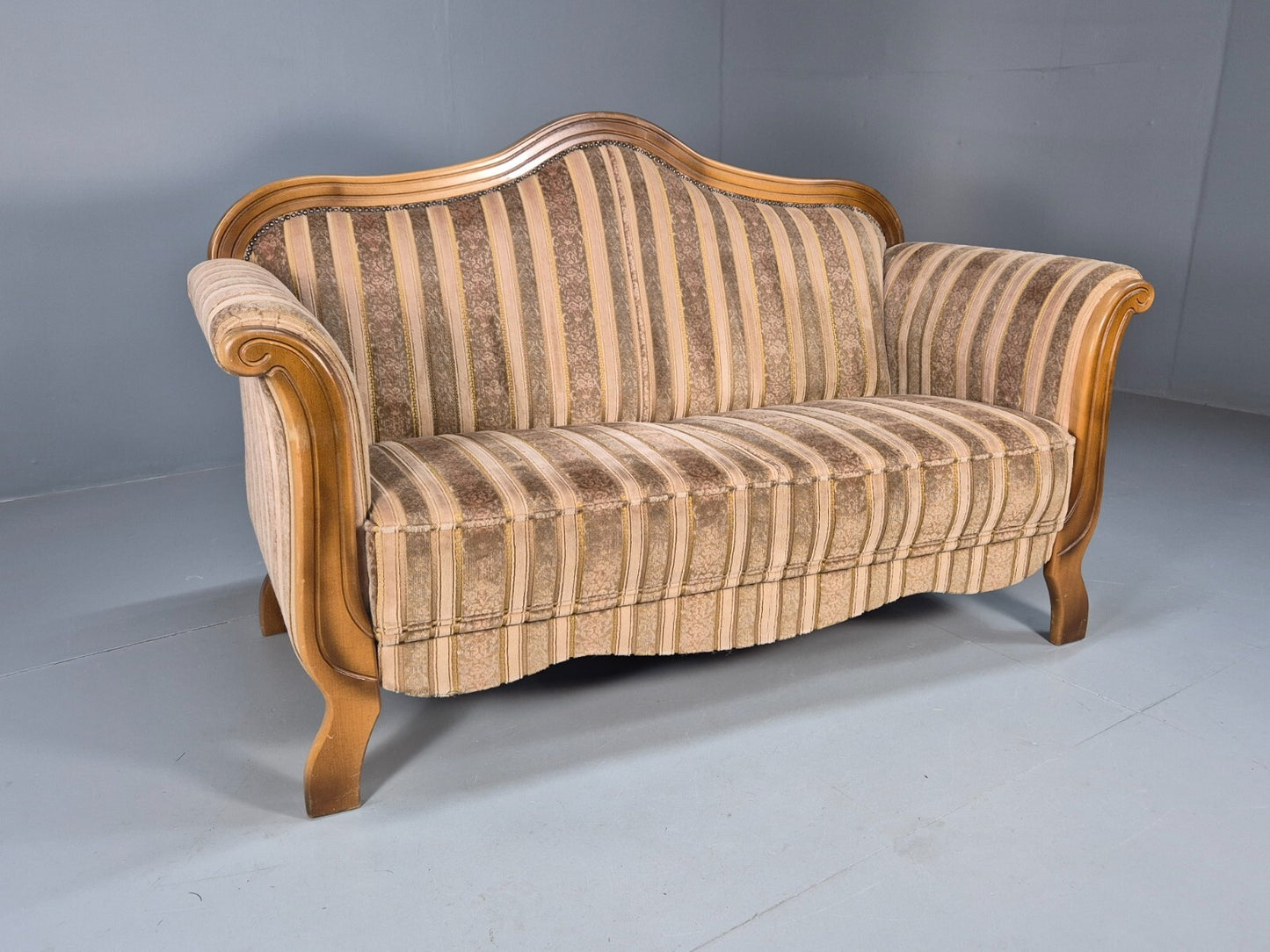 Vintage Danish Empire Style 2 Seat Settee Brown and Cream Antique EB9541 V2SS - UKDK FURNITURE