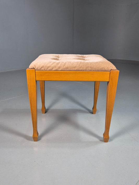 Vintage Footstool Beige Velour Hardwood Frame 1970s Caxton Retro EB8193 MFOO - UKDK FURNITURE