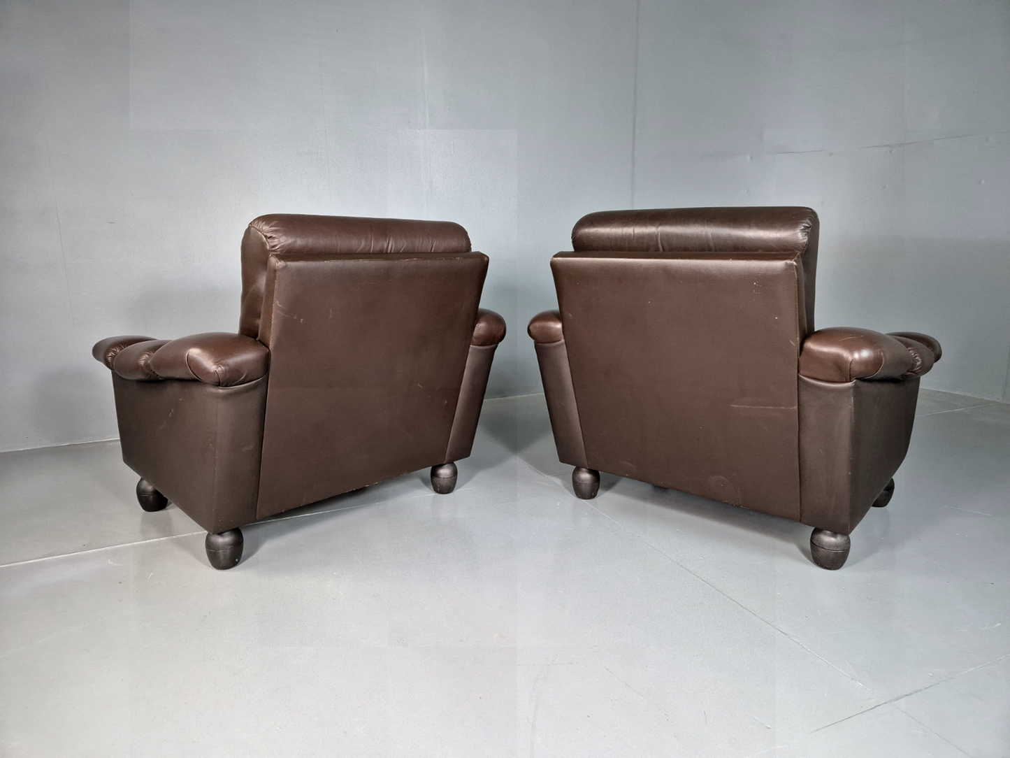 2 Vintage Danish Lounge Chairs Brown Leather Vinyl Retro MCM 1970s EB7177 MNOR - UKDK FURNITURE