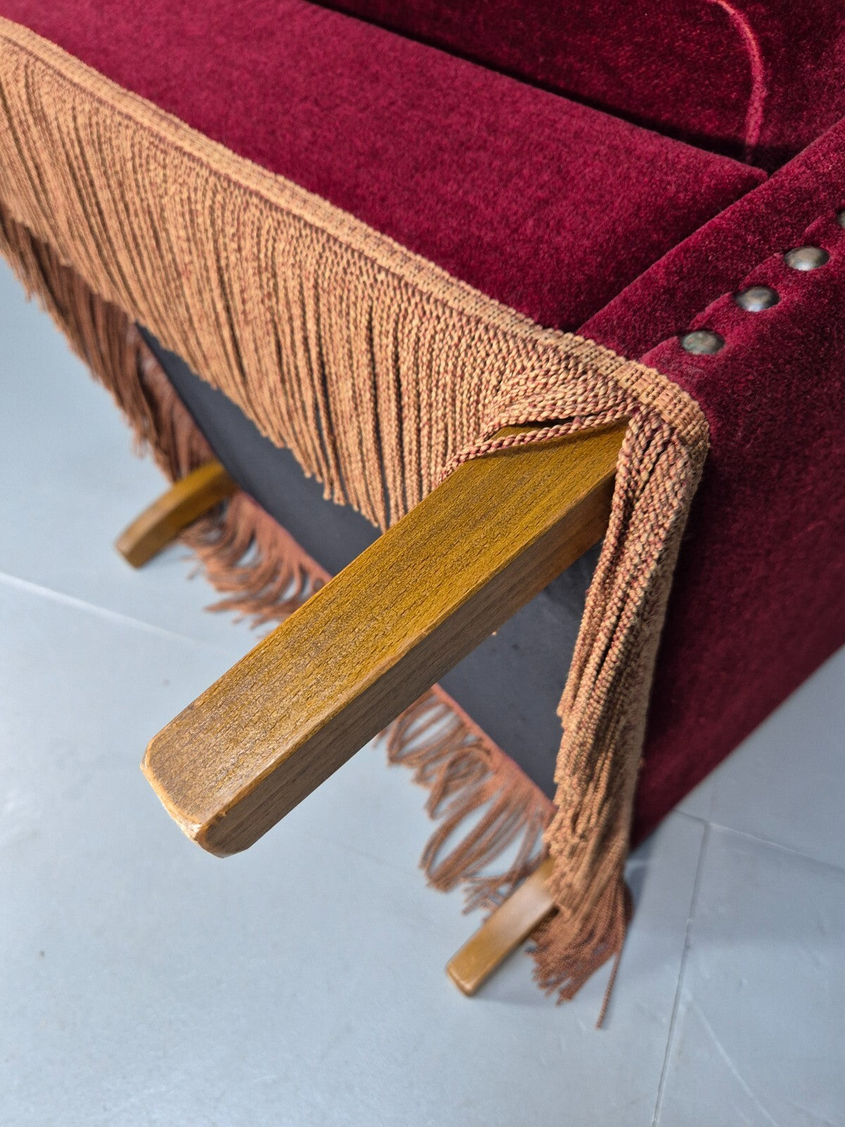 Vintage Danish Wingback Lounge Chair Red Velour Tassels 1940s Retro EB9614 VCLO - UKDK FURNITURE