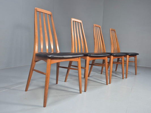 4 Vintage Danish Dining Chairs Black Vinyl Teak Frame Koefoed Retro EB8910 MDIN - UKDK FURNITURE