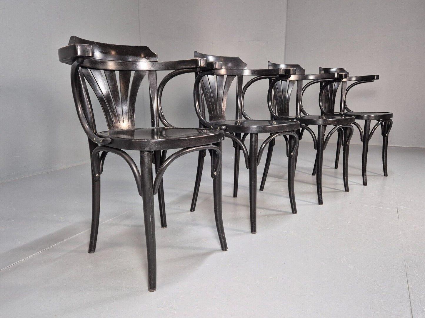 4 Vintage Bistro Chairs Black Thonet Style Czech Built Retro EB8859 VDIN - UKDK FURNITURE
