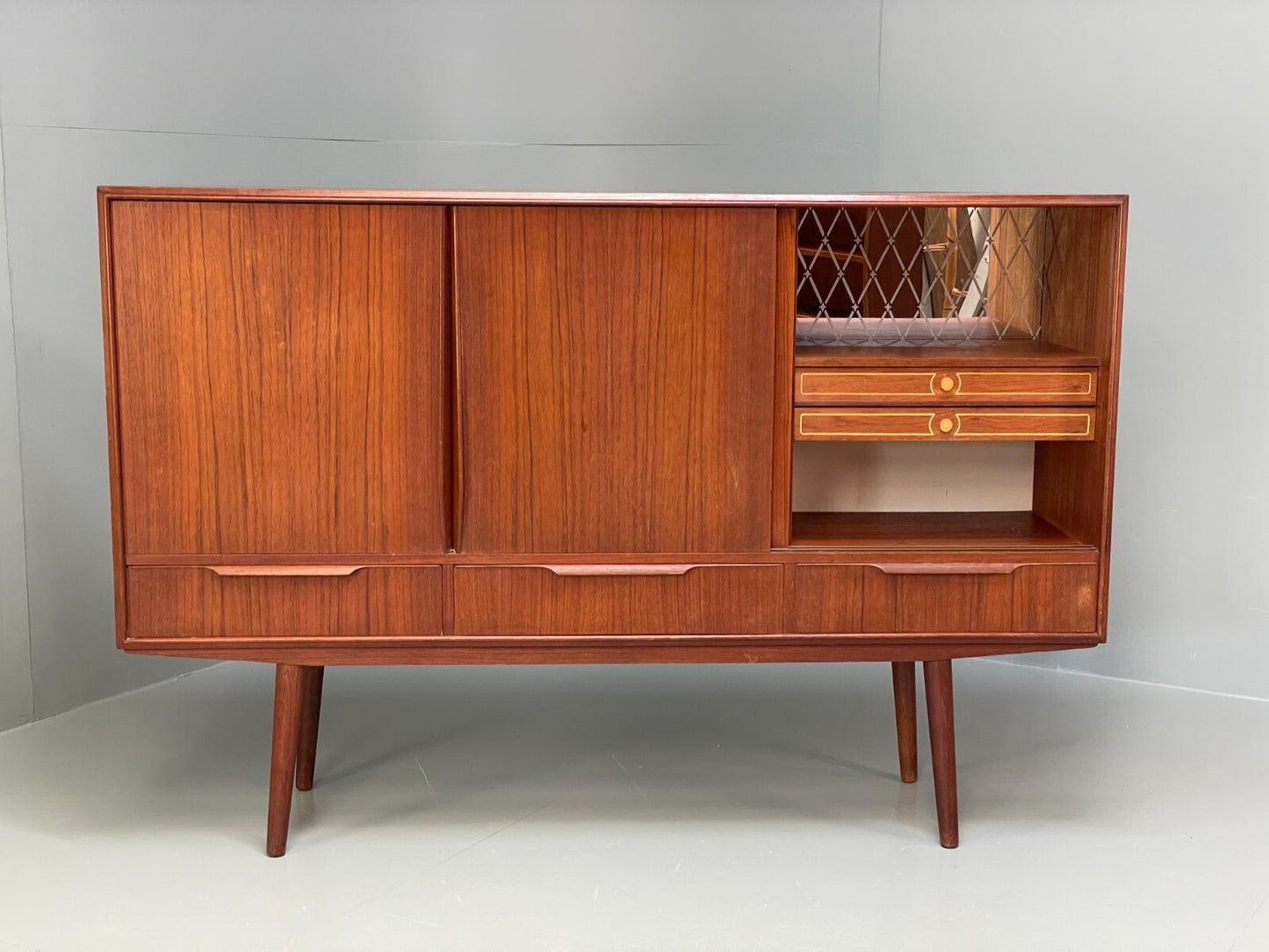 Vintage 1950s Danish Teak Highboard With Shelving Drawers EB8802 MWOO - UKDK FURNITURE