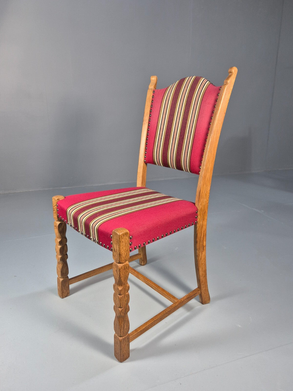 6 Vintage Kjaernulf Style Dining Chairs Oak Red Wool 1970s Retro EB9535 MDIN - UKDK FURNITURE