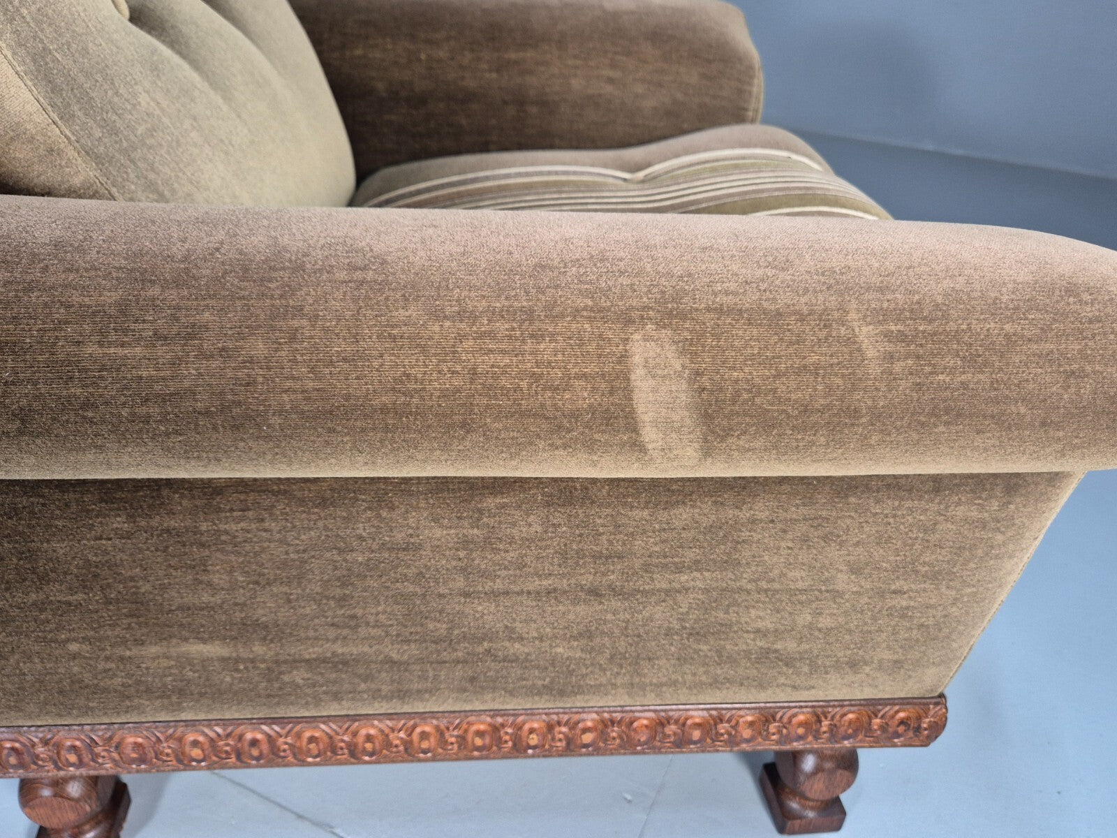 2 Vintage Danish Green Velour Armchairs Oak trim 1970 Quality Retro EB9027 VCLO - UKDK FURNITURE